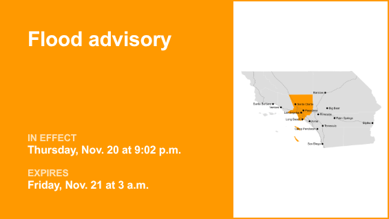 Flood advisory issued for Los Angeles County until 3 a.m. Friday due to substantial downpours