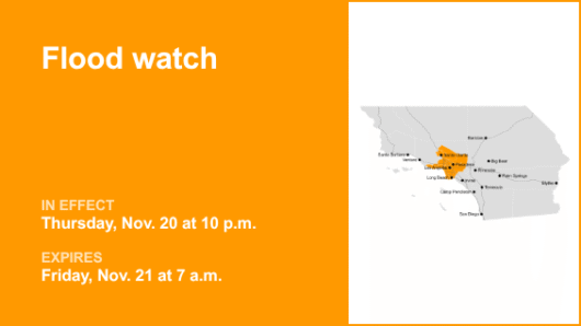 Flood watch in place for Los Angeles County until Friday morning due to substantial rain